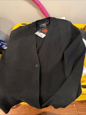GAP Black Ribbed V-Neck Button Cardigan